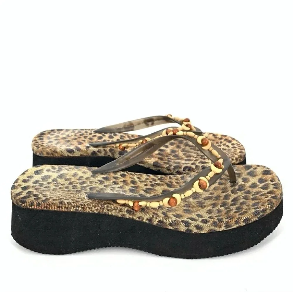 coconut girl sandals L 9-10 cheetah chunky platform flip flops 80s vintage y2k